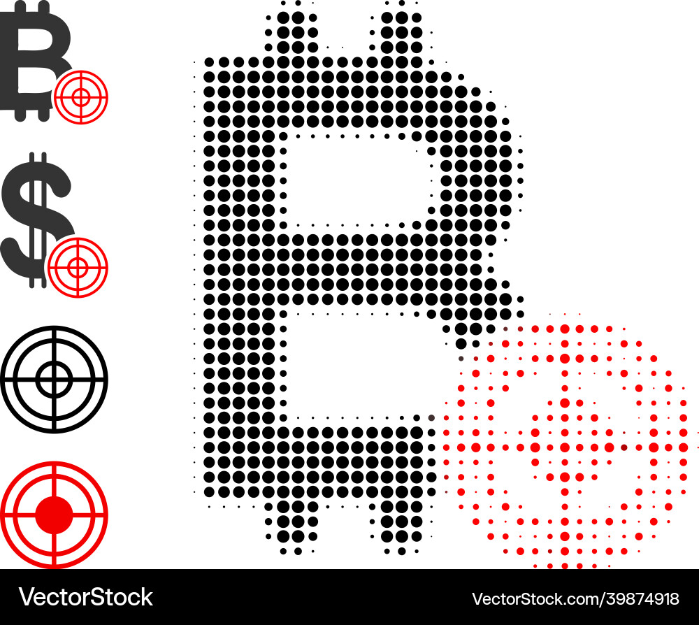 Dotted halftone bitcoin target icon and additional Vector Image