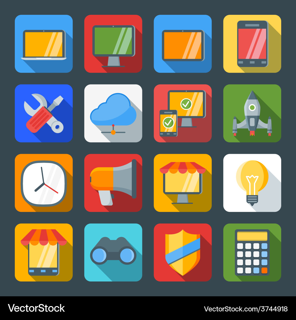 Flat style icon set for web and mobile application vector image