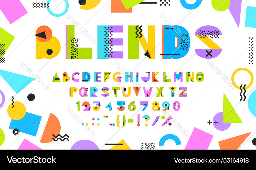Geometric memphis font english alphabet type Vector Image