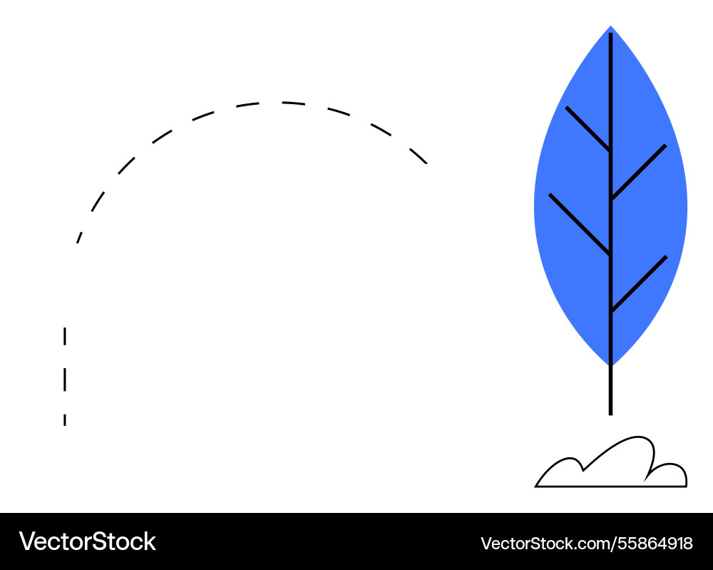 Minimalistic blue leaf with dashed arc line Minimalistic blue leaf with dashed arc line vector image