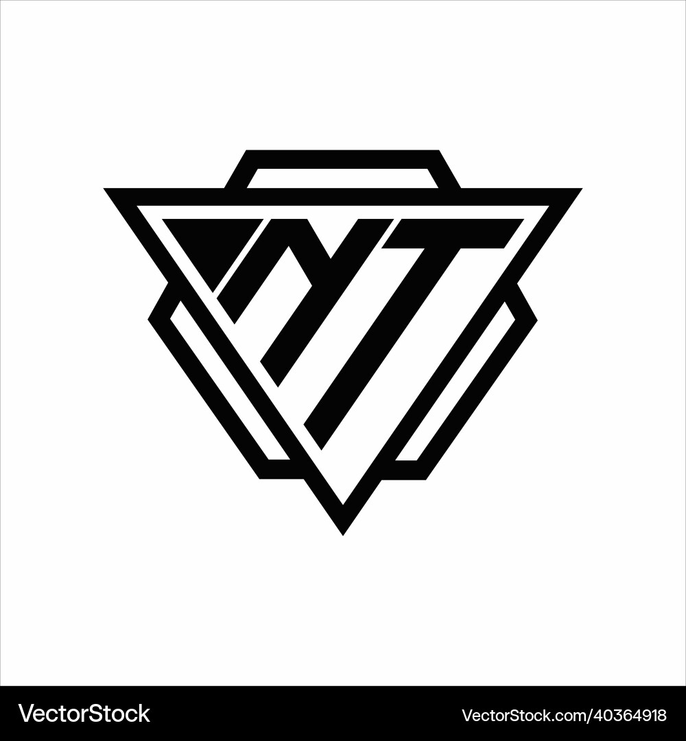 Nt logo monogram with triangle and hexagon vector image