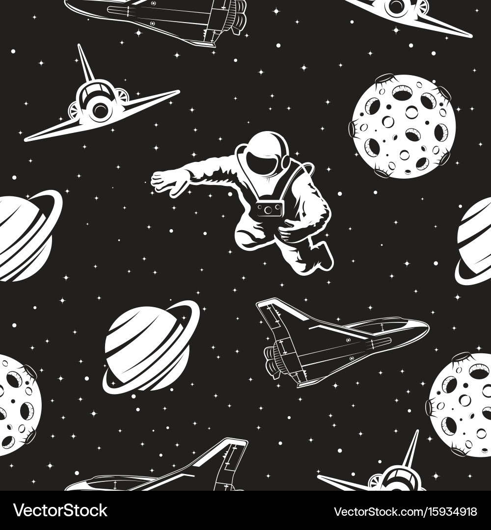 Space Seamless Pattern - Black & White Vector Image