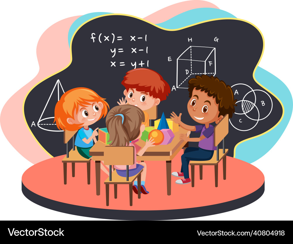 Student learning math in group Vector Image