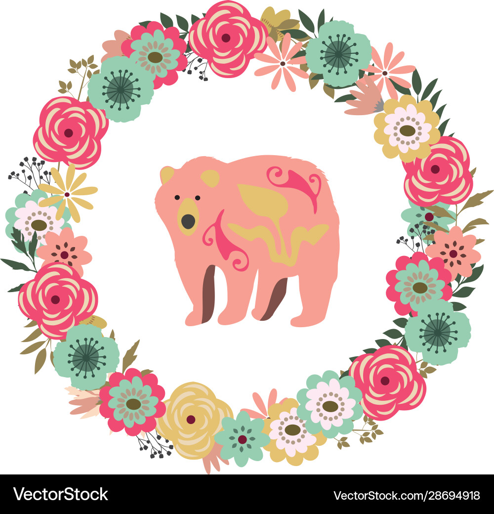 Vintage Blumenrahmen mit Bär Vintage Blumenrahmen mit Bär vektorbild