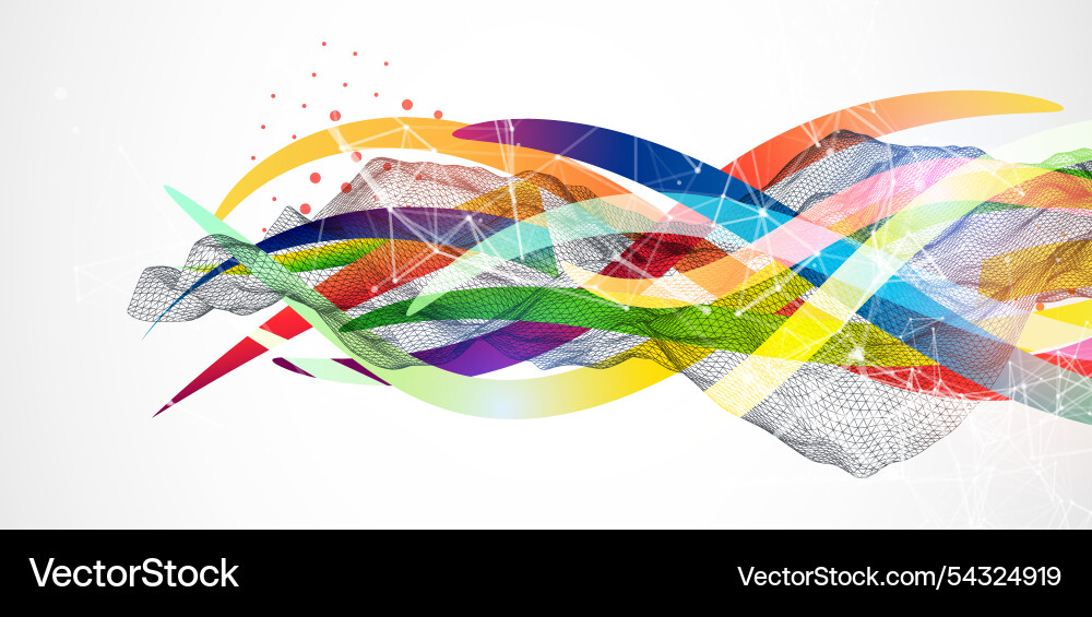 Abstract wireframe wave with colored lines Vector Image