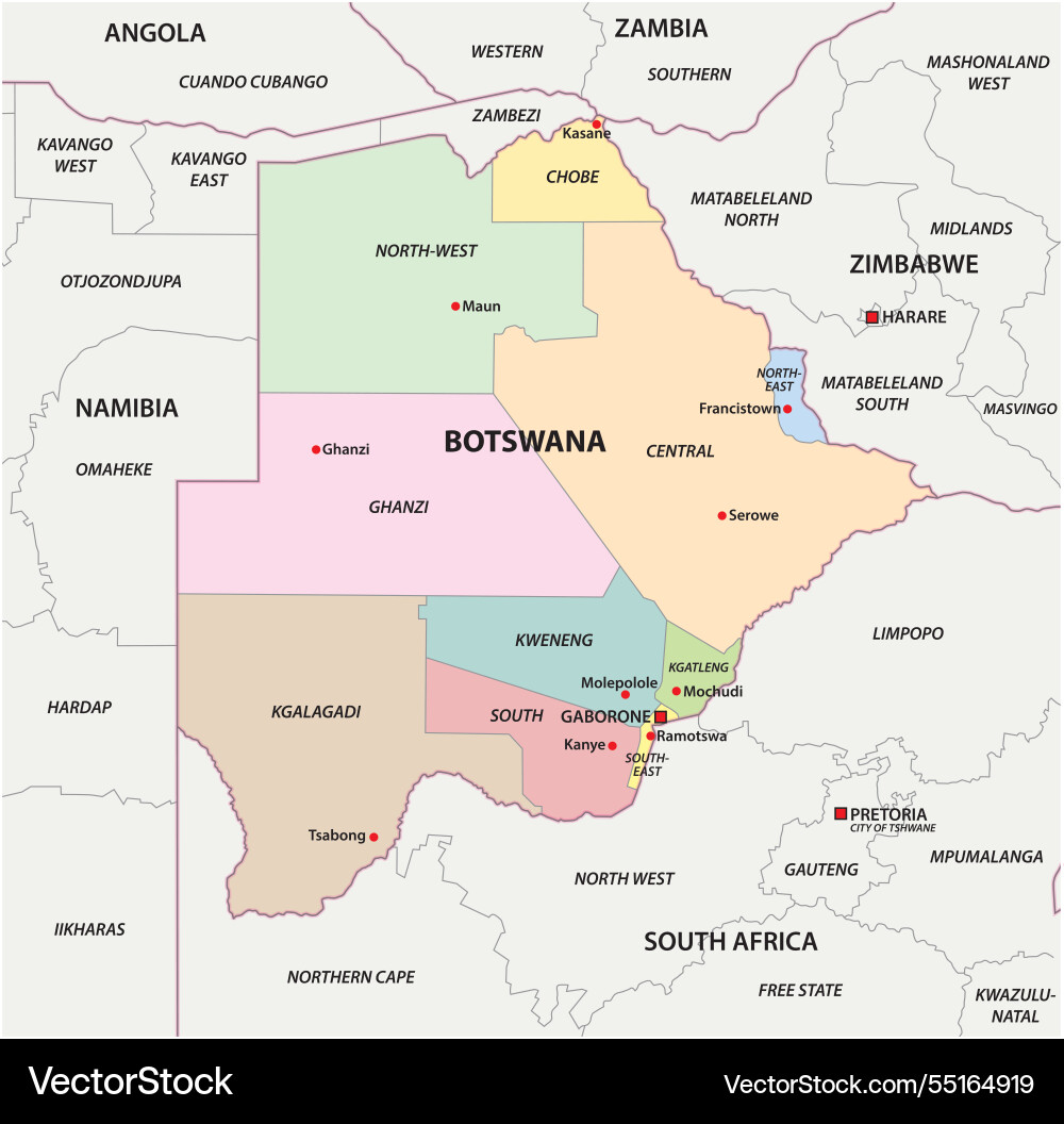 Administrative map of the republic botswana Administrative map of the republic botswana vector image