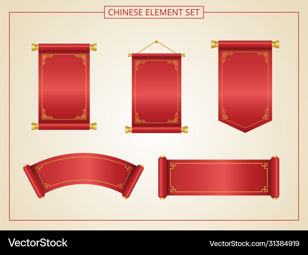 Chinese scroll with red color in papercut style Chinese scroll with red color in papercut style vector image