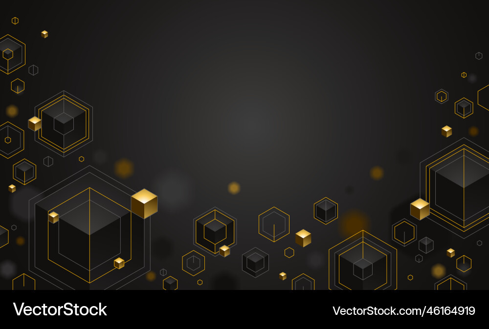 Cubes cluster with golden elements lines and dots Cubes cluster with golden elements lines and dots vector image