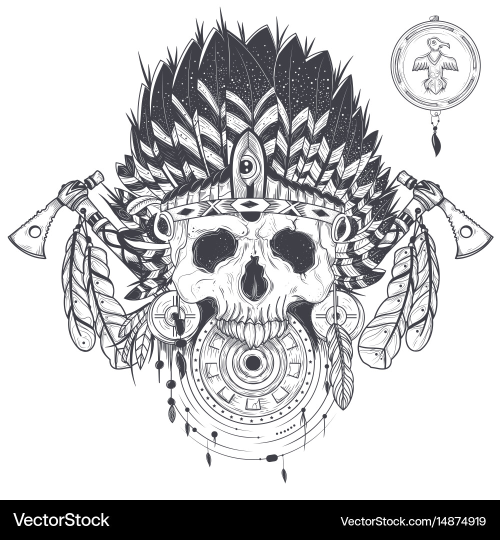 Indian Skull Tattoo Template Vector Image