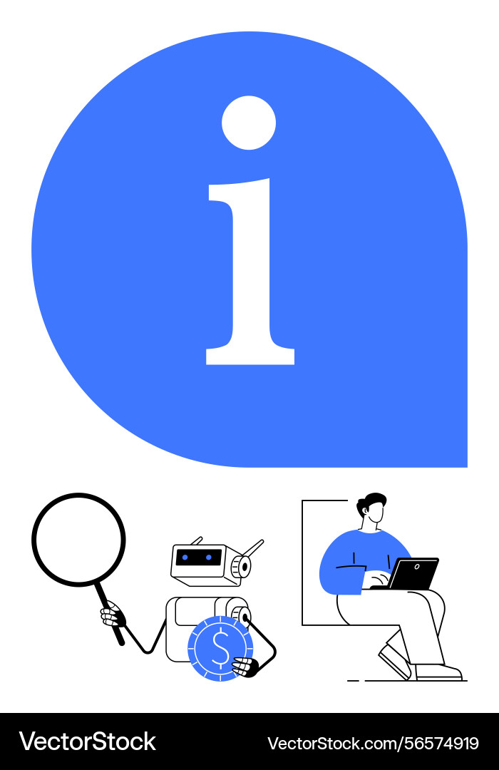Information access with magnifying glass computer vector image