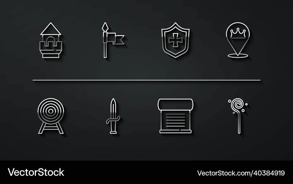 Set line castle tower target with arrow location Set line castle tower target with arrow location vector image