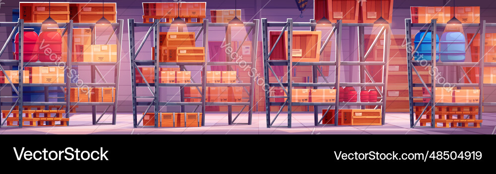 Warehouse with Boxes on Shelves Royalty Free Vector Image