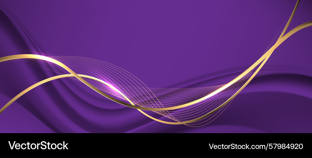 Abstract gold ribbon curve overlap on purple Vector Image
