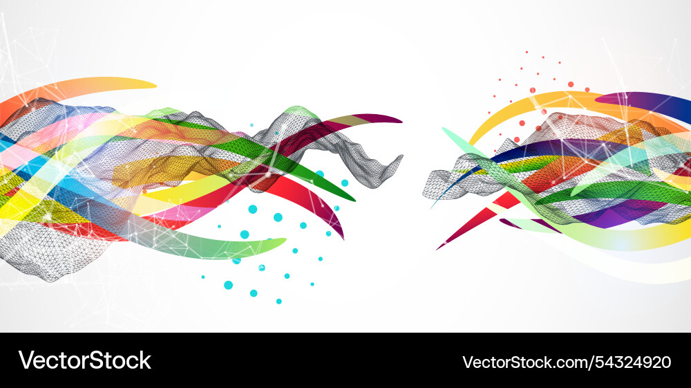 Abstract wireframe wave with colored lines Vector Image