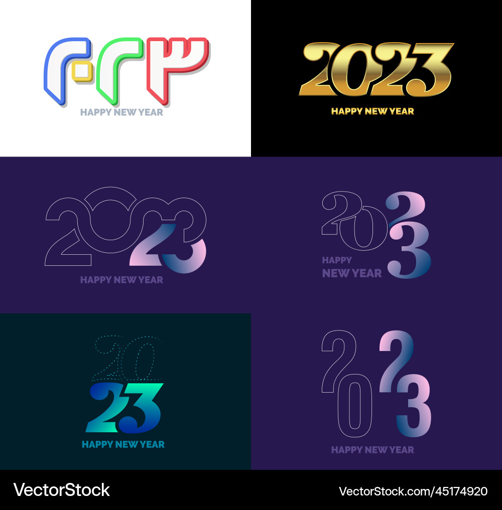 Big set of 2023 happy new year logo text design Big set of 2023 happy new year logo text design Vector Image