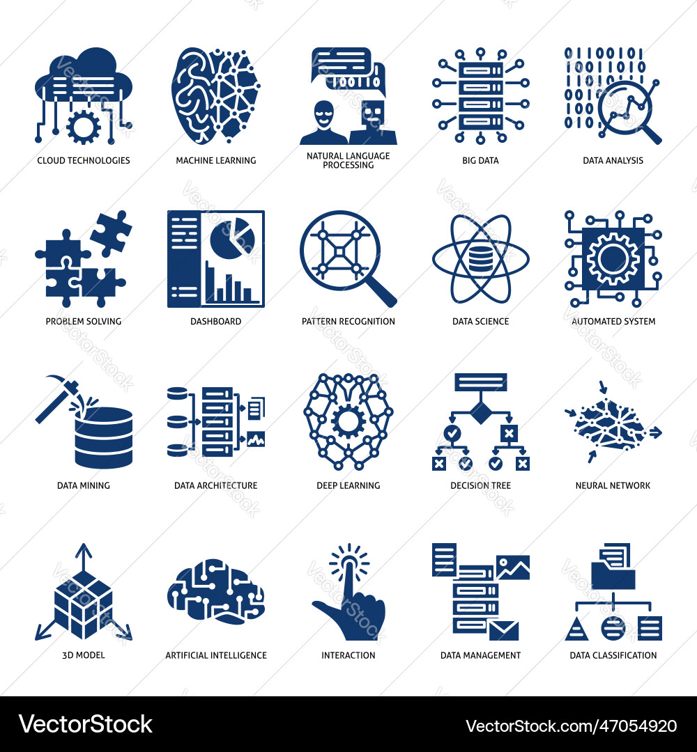 Computer neural network icon set Computer neural network icon set vector image