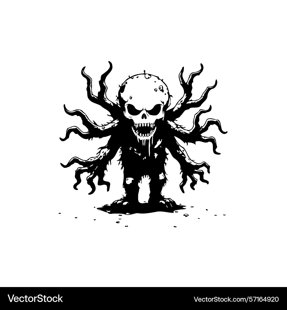 Creepy skull monster with tentacles and sharp Creepy skull monster with tentacles and sharp Vector Image