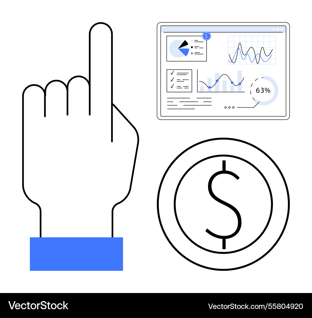 Hand pointing towards financial analytics Hand pointing towards financial analytics vector image