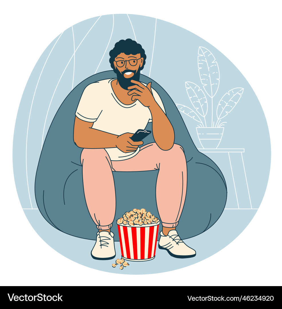 Man Relaxing with Popcorn Vector Image