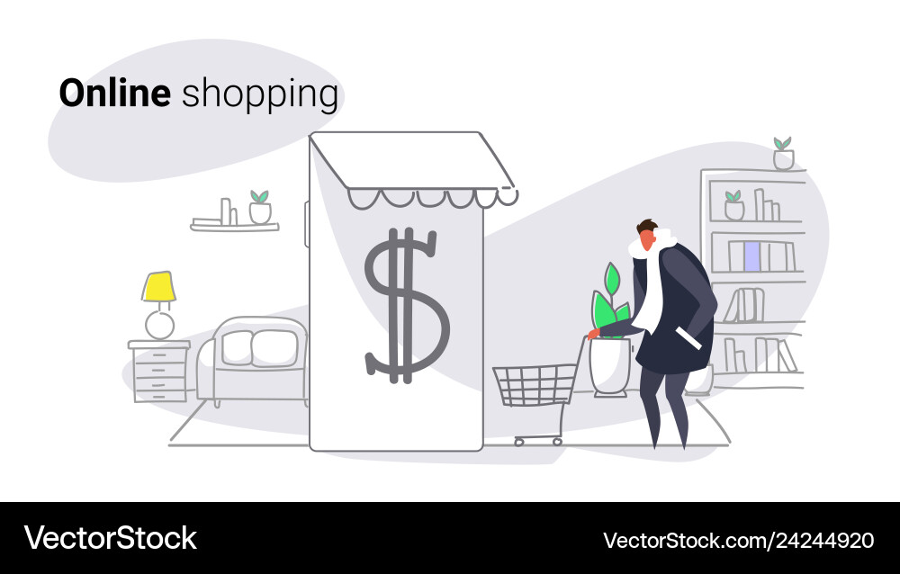 Man using mobile application online market Man using mobile application online market vector image