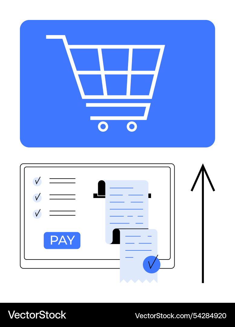 Online shopping and checkout process highlighting Vector Image