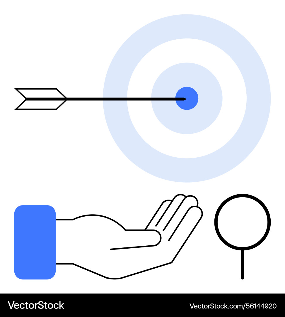 Precision target reach with arrow open hand Precision target reach with arrow open hand vector image