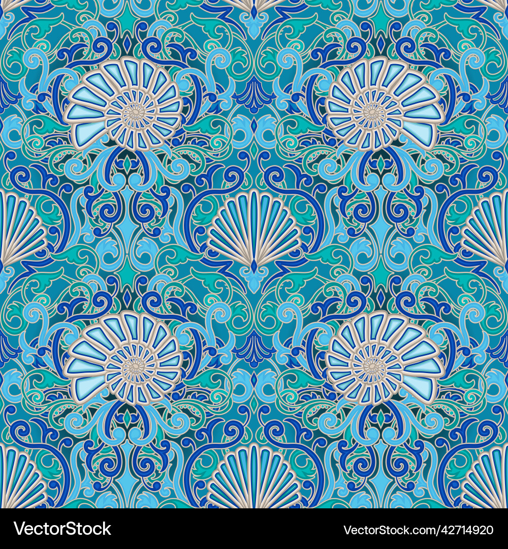Seamless underwater pattern with seashell Seamless underwater pattern with seashell Vector Image