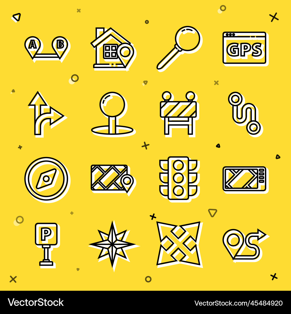 Set line route location gps device with map push Set line route location gps device with map push Vector Image
