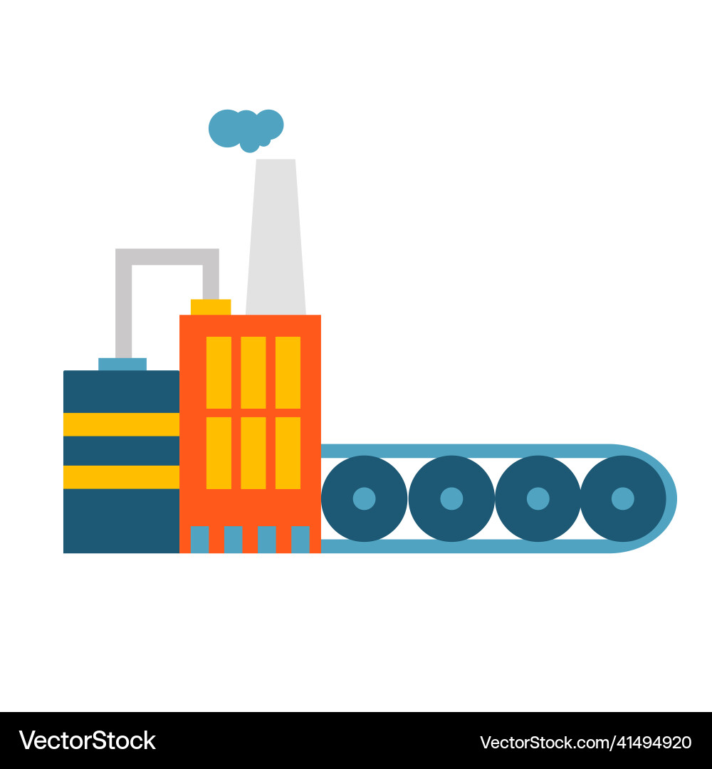 Simple flat icon with factory conveyor line Simple flat icon with factory conveyor line Vector Image