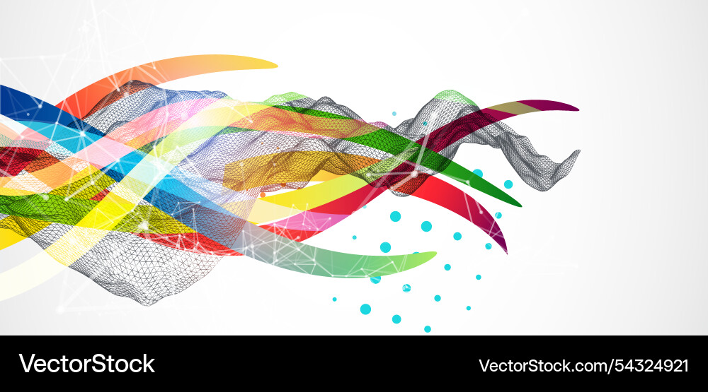 Abstract wireframe wave with colored lines Vector Image