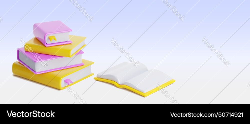 Close book stack with open one 3d Close book stack with open one 3d vector image