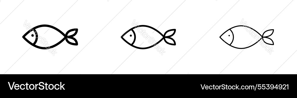 Fish icons in three different stroke lines Vector Image