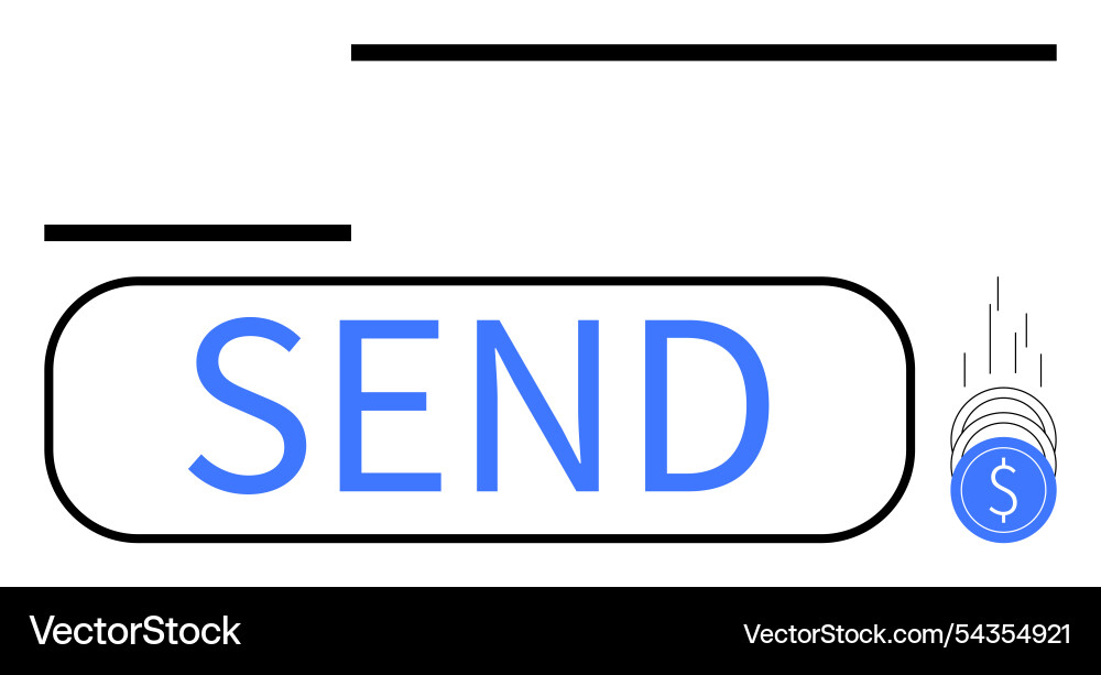 Large send button with overlapping coin icons Large send button with overlapping coin icons vector image