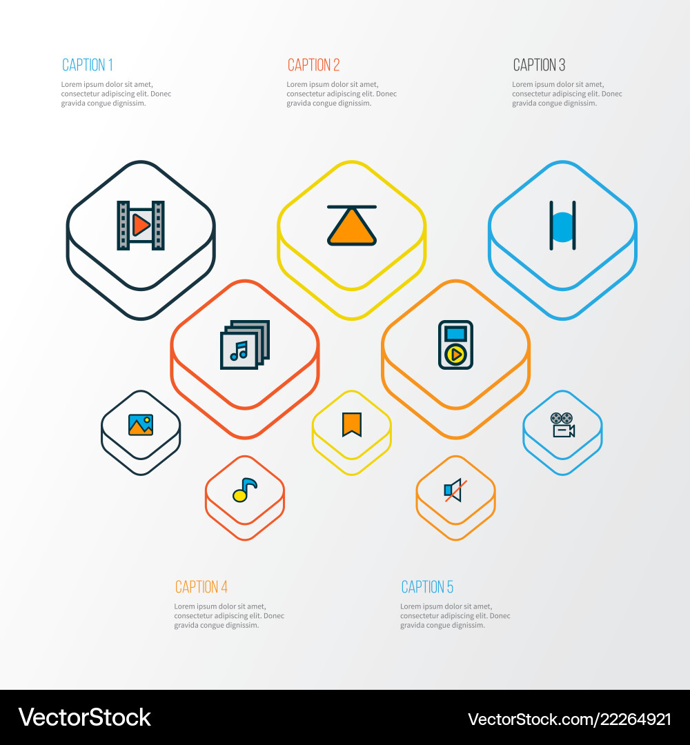 Multimedia icons colored line set with pause Vector Image