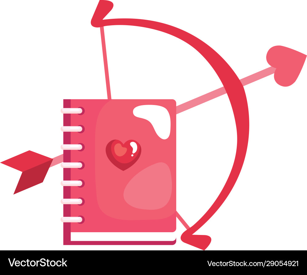 Notebook with arch cupid isolated icon vector image