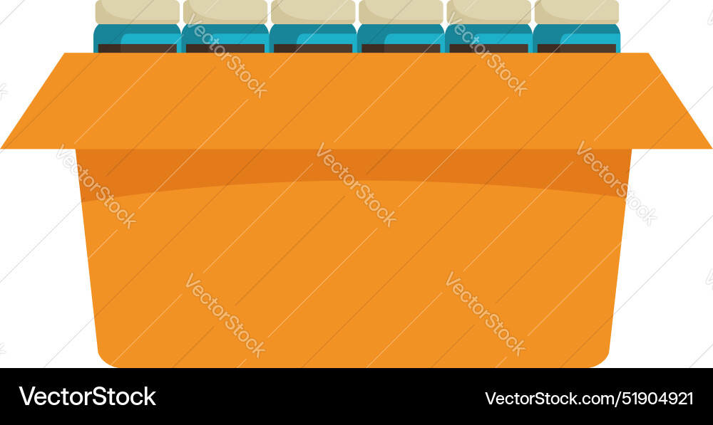 Open cardboard box full of glass jars for storage Open cardboard box full of glass jars for storage vector image