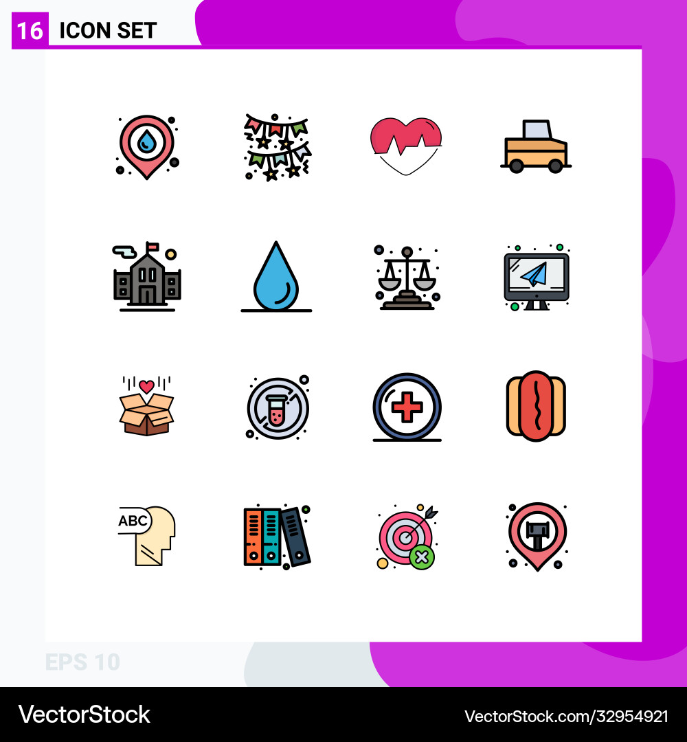 Set 16 flat color filled lines on grid Vector Image