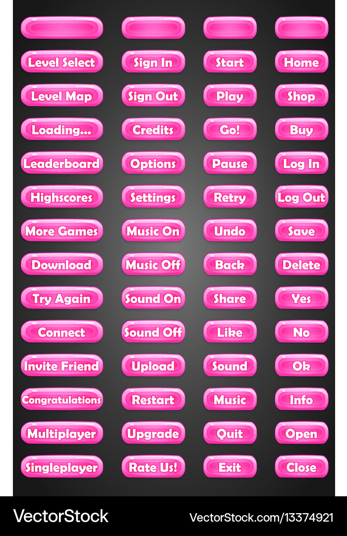 Set of text game buttons in cartoon style vector image