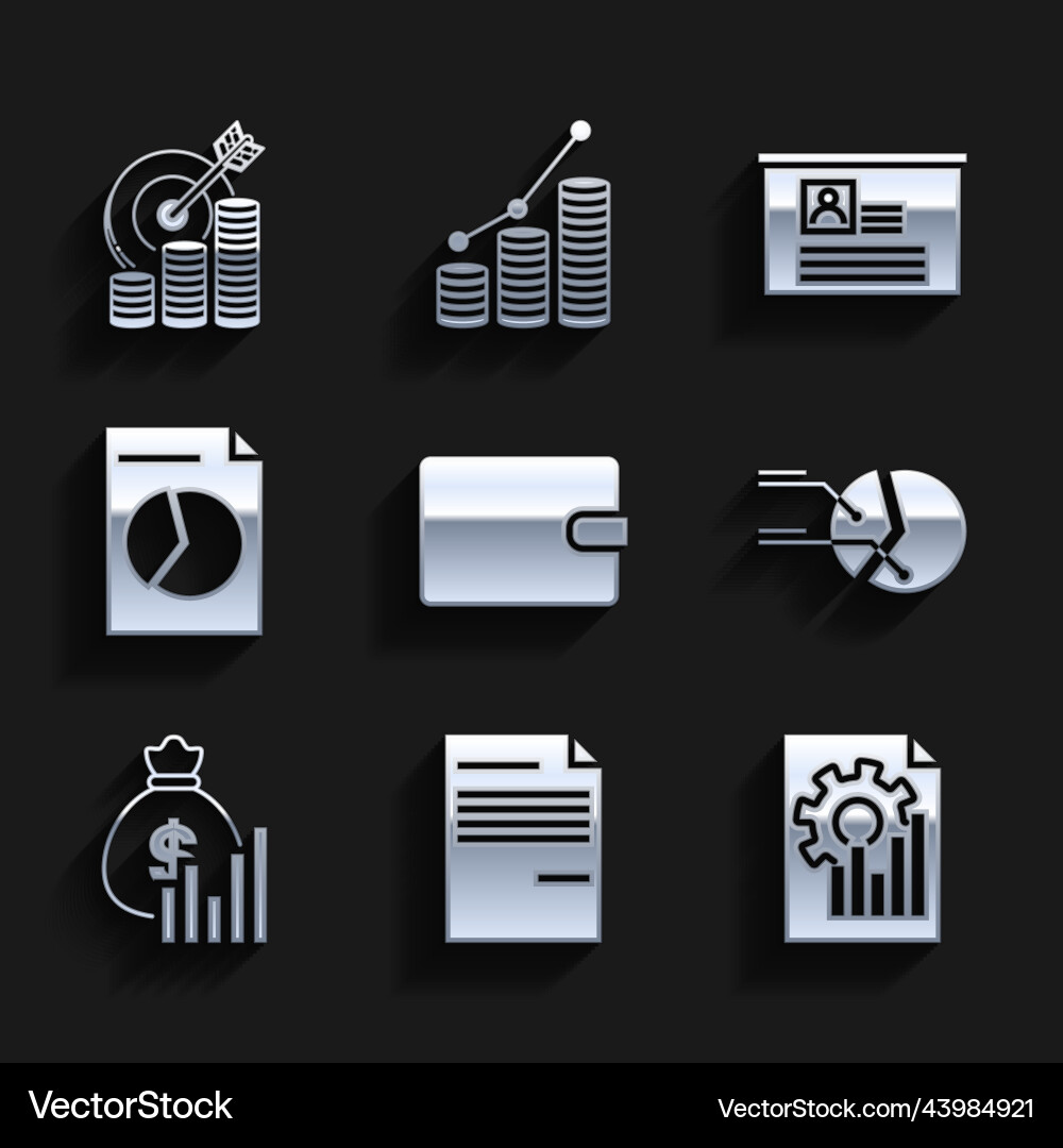 Set wallet document with graph chart pie Set wallet document with graph chart pie vector image