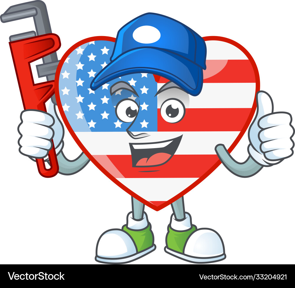 Smiley plumber independence day love on mascot Smiley plumber independence day love on mascot Vector Image