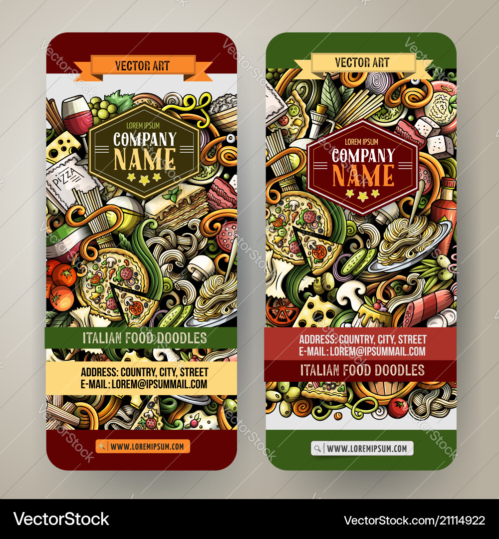 Cartoon hand-drawn doodles italian food banners Cartoon hand-drawn doodles italian food banners vector image