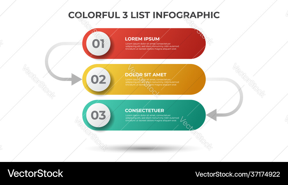 Colorful layout with 3 points steps or list Colorful layout with 3 points steps or list vector image