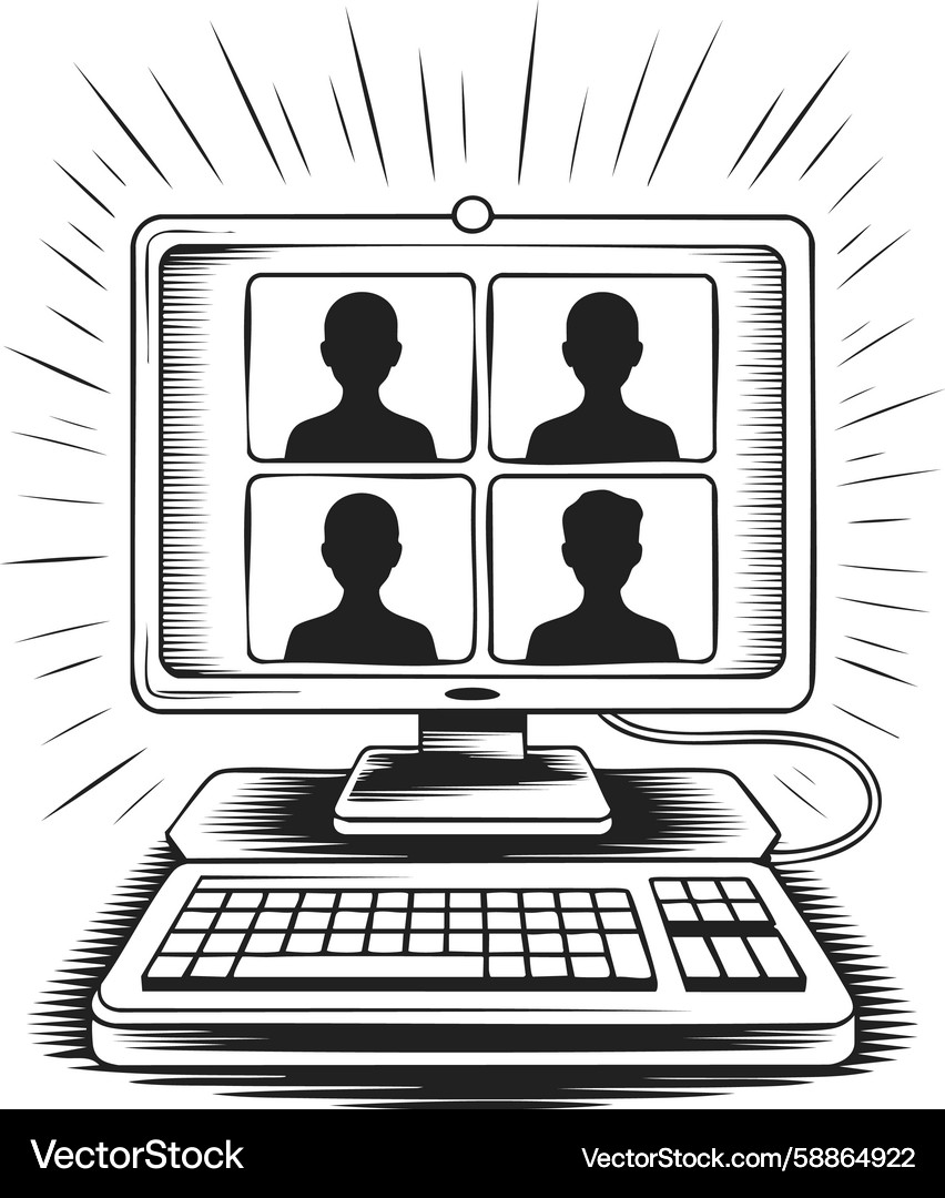 Computer monitor video call setup virtual meeting Computer monitor video call setup virtual meeting Vector Image