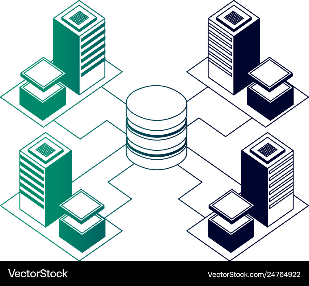 Database center connected server storage network Database center connected server storage network vector image