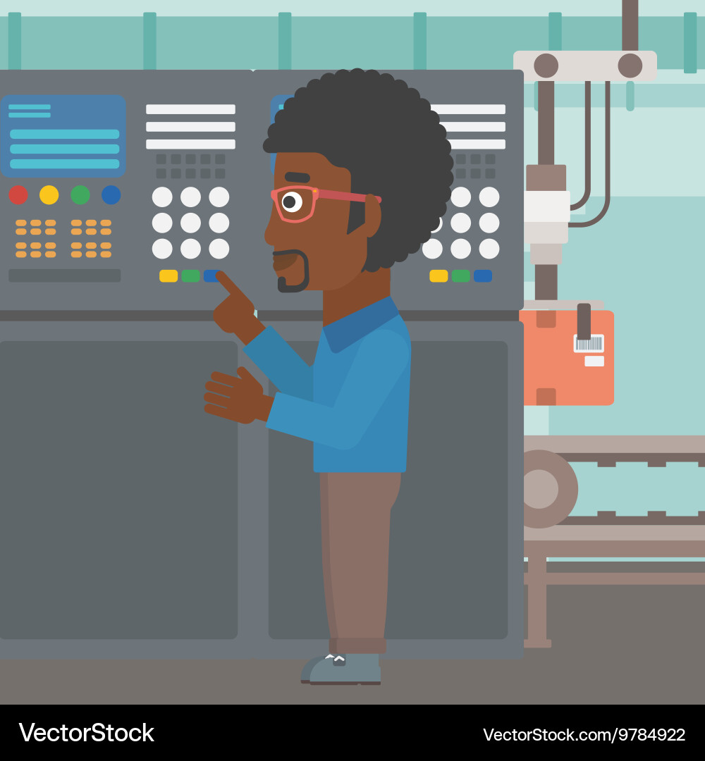 Engineer standing near control panel vector image