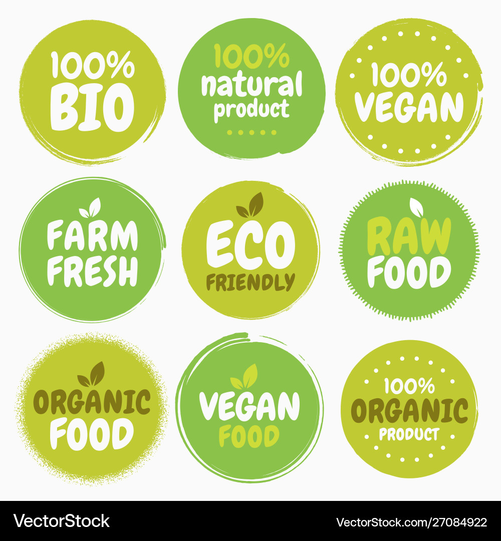 Frische Bio-Lebensmittel-Labels & Tags Vektorbild