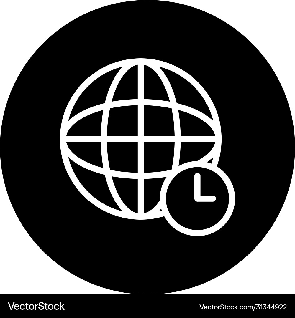 Global sphere and clock icon half color line vector image