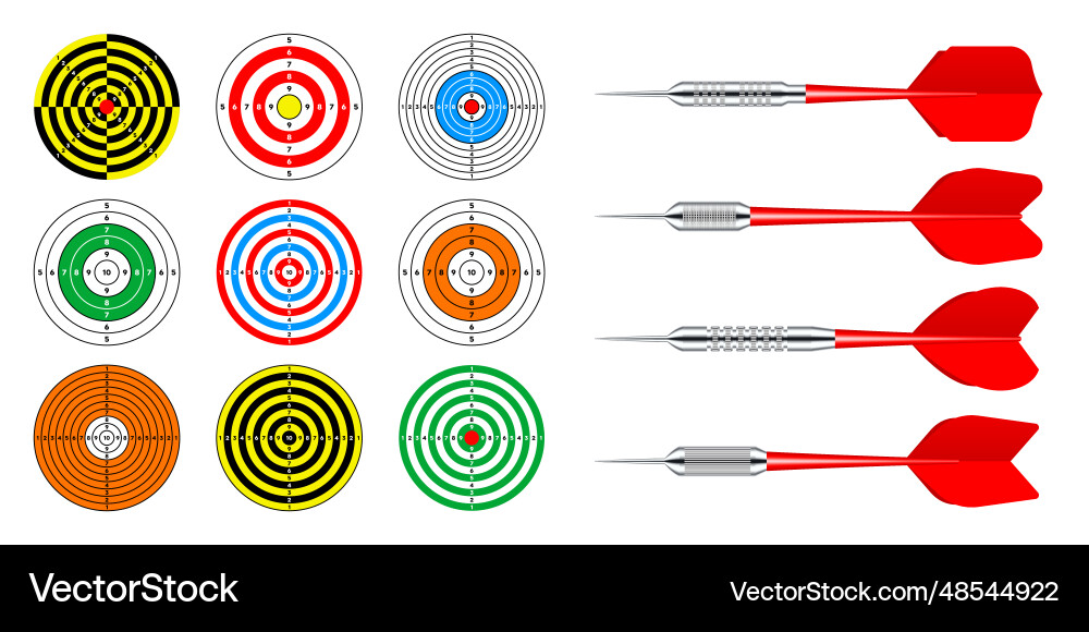 Paper targets with dart arrows shooting range Paper targets with dart arrows shooting range vector image