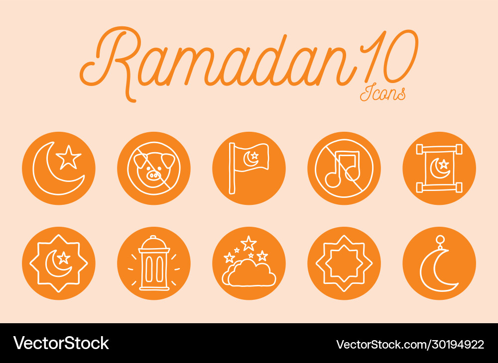 Ramadan block line style icon set design Vector Image