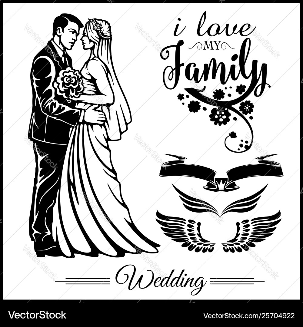 Wedding couple silhouette groom and bride – Royalty-Free Vector |  VectorStock, image size:1000x1080